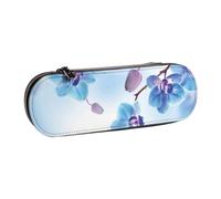 Astuccio in pelle per riporre articoli di cancelleria, fiori naturali di orchidee