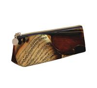 Astuccio in pelle per violino e libro, design sottile, con cerniera metallica, formato tascabile, per studenti, ufficio, università, scuola media, bianco, Taglia unica, Set di zaini per la scuola