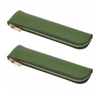 Astuccio in pelle PU, 2 pezzi, astuccio sottile e morbido con cerniera, semplice borsa per il trucco per casa, ufficio, viaggi all'aperto, Verde, Astuccio