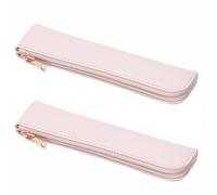 Astuccio in pelle PU, 2 pezzi, astuccio sottile e morbido con cerniera, semplice borsa per il trucco per casa, ufficio, viaggi all'aperto, rosa, Astuccio