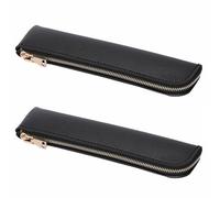 Astuccio in pelle PU, 2 pezzi, astuccio sottile e morbido con cerniera, semplice borsa per il trucco per casa, ufficio, viaggi all'aperto, Nero , Astuccio
