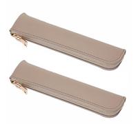 Astuccio in pelle PU, 2 pezzi, astuccio sottile e morbido con cerniera, semplice borsa per il trucco per casa, ufficio, viaggi all'aperto, cachi, Astuccio