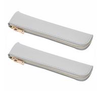 Astuccio in pelle PU, 2 pezzi, astuccio sottile e morbido con cerniera, semplice borsa per il trucco per casa, ufficio, viaggi all'aperto, Grigio, Astuccio