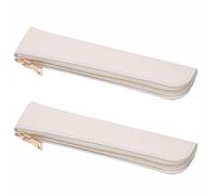 Astuccio in pelle PU, 2 pezzi, astuccio sottile e morbido con cerniera, semplice borsa per il trucco per casa, ufficio, viaggi all'aperto, Beige, Astuccio