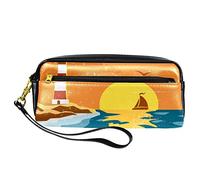 Astuccio in pelle PU per studenti astuccio per matite con faro in riva al mare organizzatore di cancelleria con scomparti con cerniera astuccio per adolescenti ragazze ragazzi, Multicolore 2