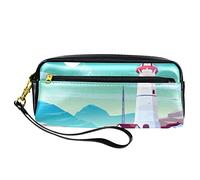 Astuccio in pelle PU per studenti astuccio per matite con faro in riva al mare organizzatore di cancelleria con scomparti con cerniera astuccio per adolescenti ragazze ragazzi, Multicolore 1