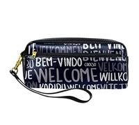 Astuccio in pelle PU per studenti, astuccio per matite di benvenuto in diverse lingue, organizer per cancelleria con scomparti con cerniera, per ragazze e ragazzi, Multicolore, Astuccio portamatite