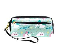 Astuccio in pelle PU per studenti astuccio per studenti mito unicorni cartone animato spazio pianeta cancelleria organizer con scomparti astuccio con cerniera per adolescenti ragazze ragazzi,