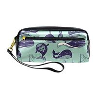 Astuccio in pelle PU per studenti con yacht marini divertenti balene spensierato Sunny Voyage cancelleria organizzatore con scomparti cerniera astuccio per ragazze adolescenti ragazzi, Multicolore,