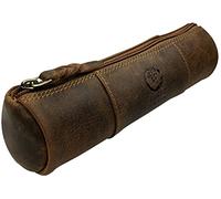 Astuccio in pelle, realizzato a mano, con cerniera, per scuola, lavoro e ufficio Rustic Town, Marrone, M, Pc200505flr-tan