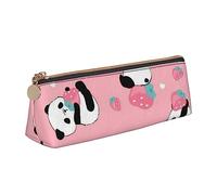 Astuccio in pelle rosa con disegno di fragole e panda, astuccio per matite e cosmetici, borsa triangolare per penne, borsa portaoggetti per lavoro, ufficio, viaggi, bianco, Taglia unica