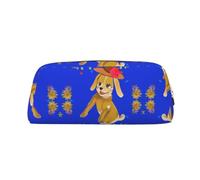 Astuccio in pelle rossa con cerniera, astuccio per cancelleria e cosmetici, adatto per uomini, donne, artisti, casa, ufficio, Cane Danzante Cartoon, Taglia unica, Beauty case