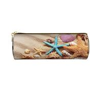 Astuccio in pelle stampata con conchiglie sulla spiaggia, astuccio per penne e matite, trousse per cosmetici, borsa da ufficio per uomini e donne, Conchiglie sulla spiaggia, Taglia unica