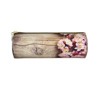 Astuccio in pelle stampata con fiori primaverili su tavolo in legno astuccio portapenne astuccio per matite cosmetico borsa per trucco borsa da ufficio per uomo donna, Fiore di primavera sul tavolo di