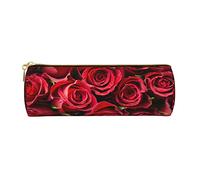 Astuccio in pelle stampata con fragole rosse, astuccio per penne e matite, trousse per cosmetici, borsa da ufficio per uomini e donne, Rosa rossa., Taglia unica, Compatto