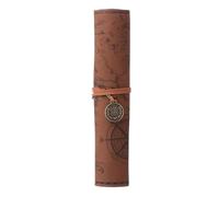 Astuccio in pelle stile vintage con design arrotolabile e fibbia in rilievo; astuccio dettagliato con mappa del tesoro per scuola o ufficio ad alta capacità, A3, 20.5*5.0*5.0