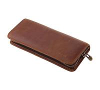 Astuccio in pelle vintage per penne, astuccio per cancelleria portatile, organizer per studenti, donne, uomini, viaggi, uso quotidiano, astuccio in pelle con cerniera, Marrone