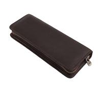 Astuccio in pelle vintage per penne, astuccio per cancelleria portatile, organizer per studenti, donne, uomini, viaggi, uso quotidiano, astuccio in pelle con cerniera, Colore caffè.