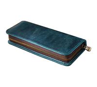 Astuccio in pelle vintage per penne, astuccio per cancelleria portatile, organizer per studenti, donne, uomini, viaggi, uso quotidiano, astuccio in pelle con cerniera, Pan Blu