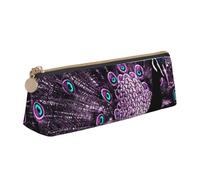 Astuccio in pelle viola pavone dal design sottile con cerniera metallica, tascabile, per studenti, ufficio, università, scuola media, bianco, Taglia unica, Set di zaini per la scuola