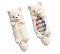 Astuccio in peluche a forma di volpe, morbido astuccio per ragazze e ragazzi, bianco, Astuccio a forma di volpe