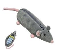Astuccio in peluche Astuccio divertente dal design simpatico ratto, grigio | Materiale soffice e peluche, con cerniera, ottimo per studenti, ufficio, casa