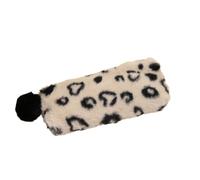 Astuccio in peluche, astuccio per bambini, grande capacità, organizer per cancelleria, per ragazze, scuola, ufficio, beauty case e portamonete (motivo leopardato), caffè, 20x8x3.5 cm
