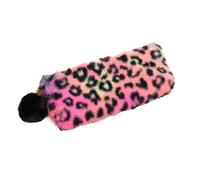 Astuccio in peluche, astuccio per bambini, grande capacità, organizer per cancelleria, per ragazze, scuola, ufficio, beauty case e portamonete (motivo leopardato), rosso rose, 20x8x3.5 cm