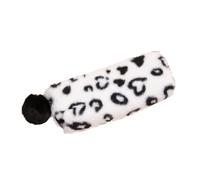 Astuccio in peluche, astuccio per bambini, grande capacità, organizer per cancelleria, per ragazze, scuola, ufficio, beauty case e portamonete (motivo leopardato), bianco, 20x8x3.5 cm
