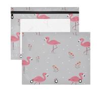 Astuccio in plastica adorabile per 3 raccoglitori ad anelli, confezione da 2 pezzi, per insegnanti, forniture per aule divertenti dell'Alaska, fenicottero rosa e grigio