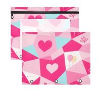 Astuccio in plastica robusta per documenti formato A4, confezione da 2 pezzi, per insegnanti, studenti scolastici, insegnanti, rosa acceso, forme geometriche a forma di cuore