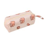 Astuccio in tela con cartoni animati, organizer per penne portatile, con cerniera, borsa da viaggio per cosmetici, per studentesse, ragazze, donne, Orso del tè al