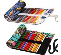 Astuccio in Tela Portamatite, Ouceanwin 2 Pezzi 36 Fori Arrotolabile Astuccio Per Matite Rotolo Avvolgere Tela Portamatite Custodia Disegno Matita Colorata Organizzatore per Artista, Scuola, Ufficio