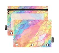 Astuccio in tessuto glitterato con scaglie di drago arcobaleno, per raccoglitori a 3 fori, con 3 fori, per articoli di cancelleria da esame