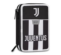 Seven Juventus Astuccio 3 Zip, Triplo Scomparto, Completo di Matite, Pennarelli, Colori, Accessori Zaino, Elementari, Medie, Superiori, Bianconeri, Ragazze e Ragazzi, bianco/nero