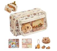 Astuccio Kawaii, Astuccio Capibara a 9 strati capacità Ampia apertura Carino con 20 adesivi, 1 blocco note, 1 portachiavi, peluche e 2 spille Capybara School, Carino
