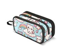 Astuccio Kawaii con simpatici gatti nel cielo, grande capacità, per ragazzi e ragazze, astuccio a 3 scomparti, astuccio per studenti, cancelleria per scuola, ufficio, lavoro, Gatti carini Kawaii nel