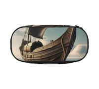 Astuccio leggero con stampa di una barca vichinga, per scuola, studenti, penne, trucchi, viaggi, ragazzo e ragazza, Nero , Taglia unica, Organizer per borse