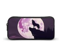 Astuccio luminoso con lupo sulla luna, astuccio per penne e cosmetici, organizer per viaggi, ufficio