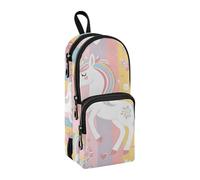 Astuccio magico con unicorno, fiori e cuori, grande capacità, con scomparto per studenti, a forma di zaino, organizer per cancelleria, astuccio per matite e pennarelli, per scuola, ufficio, lavoro,