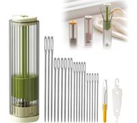 Astuccio magnetico per aghi con aghi da cucito, strumento per infilare e sfilare, set di strumenti per cucire a mano, kit di ago e filo per cucire multiuso con cruna grande per pelle (Green)