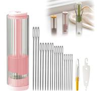 Astuccio magnetico per aghi con aghi da cucito, strumento per infilare e sfilare, set di strumenti per cucire a mano, kit di ago e filo per cucire multiuso con cruna grande per pelle (Pinks)