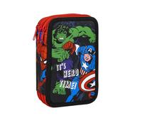 Astuccio Marvel Avengers 3 scomparti zip riempito, 44 accessori scuola, 20 cm
