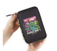 MINECRAFT Astuccio Scuola 3 Zip con Corredo, 20 x 13 x 7 cm, Set Completo 48 Pezzi, Nero/Verde