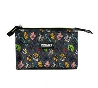 Minecraft Astuccio scolastico Pixel 25 Triple - Interno foderato e chiusura a cerniera - Astuccio con 3 scomparti - 11,5 x 23,5 x 3 cm, multicolore, Astuccio scolastico triplo