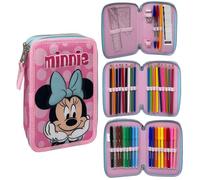 Astuccio Minnie Disney 3 Zip Corredato con 18 Pastelli 18 Pennarelli Giotto Turbo Color Penne e Accessori Scuola Triplo Scomparto per Bambine