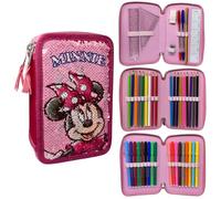 Astuccio Minnie Disney con paillettes reversibili 3 zip per la scuola completo 44 pezzi di cancelleria pennarelli giotto accessorio per bambini e ragazzi