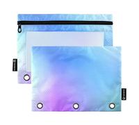 Astuccio moderno a 3 anelli blu sfumato sfocatura chic cerniera raccoglitore matita astuccio scuola raccoglitore trasparente tasche personalizzate 24,9 x 18 cm, 2 confezioni