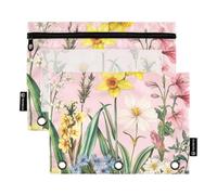 Astuccio morbido con fiori e geranio e piante grasse, per raccoglitori ad anelli, organizer con 3 fori, per scuola, casa, viaggi, biglietti