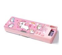 Astuccio multifunzione con calcolatrice, temperamatite e curriculum, diversi motivi carini, adatto per ragazze delle scuole elementari, ragazzi, ottimo regalo per bambini (unicorno rosa)